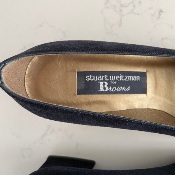 Stuart Weitzman for Browns Patent & Suede Leather Shoes Navy Gold Hardware Sz 7 - Picture 3 of 10